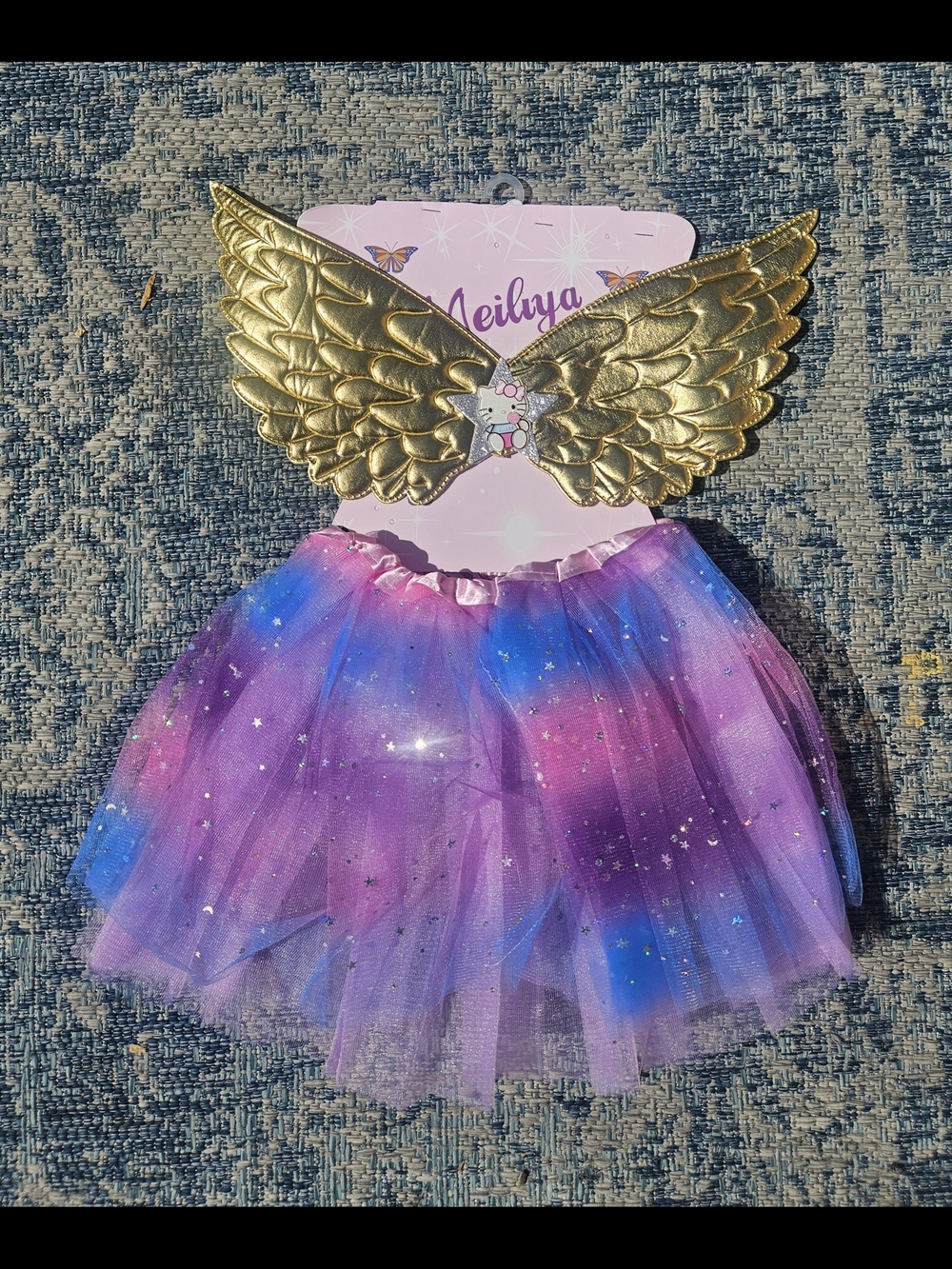 Gold Angel Wings & Purple Galaxy Tulle Skirt Set